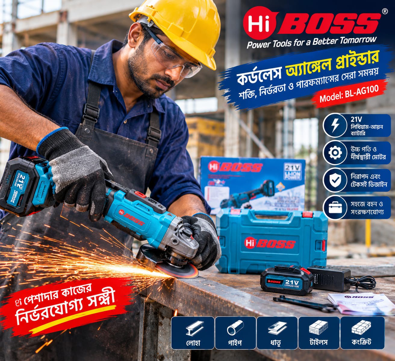 Cordless Angle Grinder 4'' boss barnd